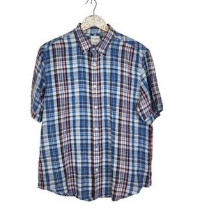 BAIRD‎ McNUTT Shirt Mens Large Blue Plaid Linen Murano Short Sleeve Button Top